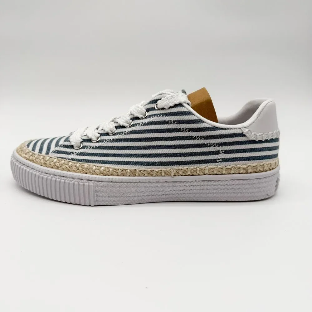 Marc Fisher Spryng Stripe Canvas Lace Up Sneaker Blue White Casual 10 NEW - Picture 11 of 16